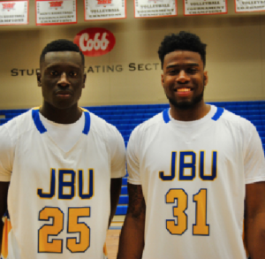 KARLA CONDADO/TheThreefoldAdvocate Sammy Egedi (left) and Brenton Toussaint (right) are the new men’s JBU basketball players. Both are versatile and can play multiple positions.